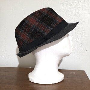Mens Plaid Wool Fedora Hat Classic Checkered Red Black Gray Casual